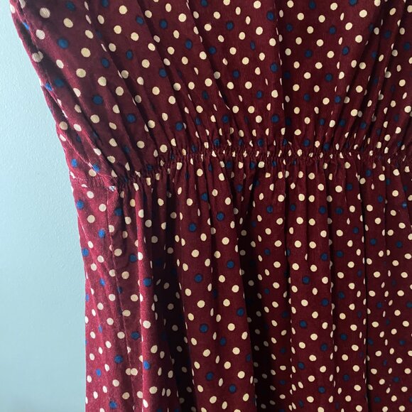 Handmade Plus Size Fine Corduroy Cotton Polka Dot Red Dress - Picture 12 of 12
